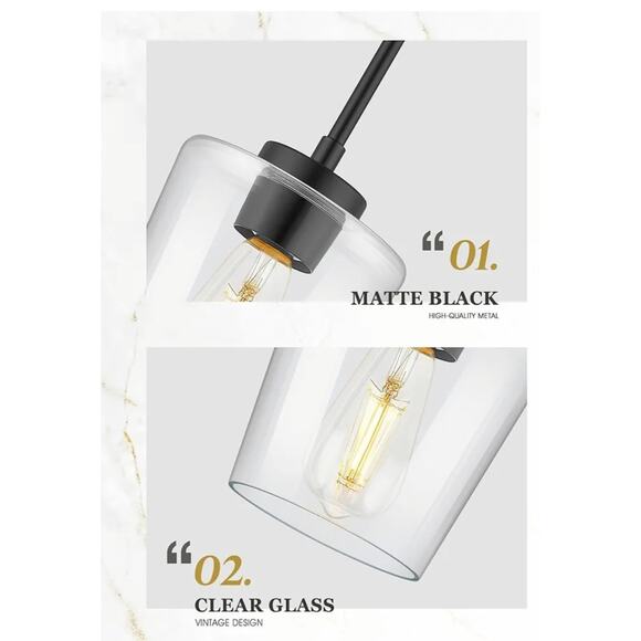 Pendant Light Black w/ Clear Glass Shade Kitchen Island Lighting 6" - Picture 4 of 6